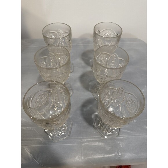 Other - Set of 6 Antique Pressed Glass Goblets Paneled Stemware Hex Base
